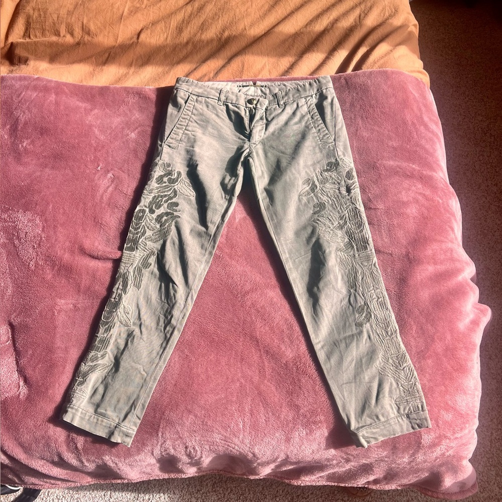 Monochrome - Army Green Pants with Embroidery